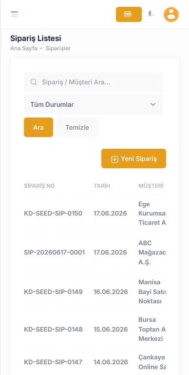 Mobil Sipariş Listesi
